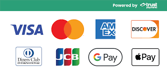 Visa, Mastercard, American Express, Discover, Diners Club, JCB, Google Pay and Apple Pay accepted
